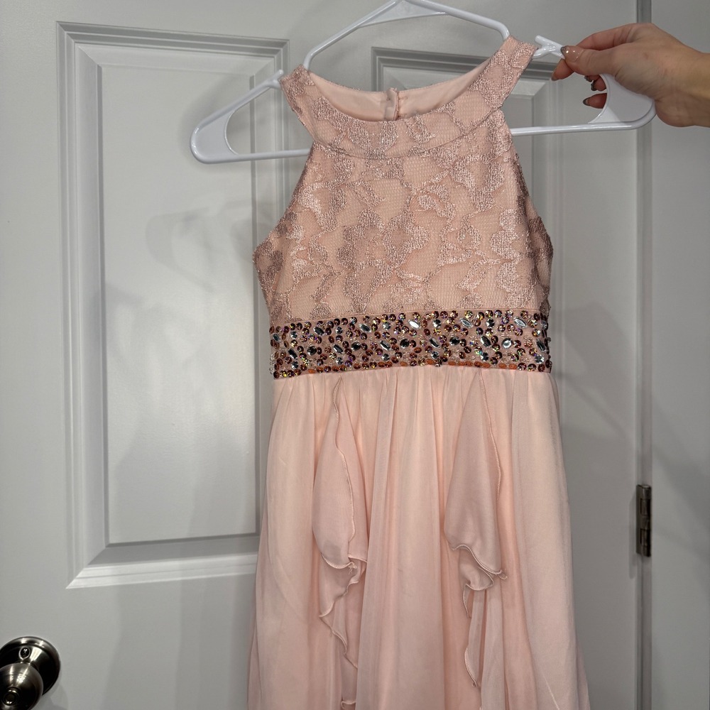 My Michelle Girls Pink Lace‎ Beaded High Low Dress Pageant Party Size 7 - Picture 4 of 8